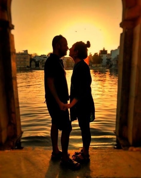 Fabiola and ChaTo at sunset in Udaipur