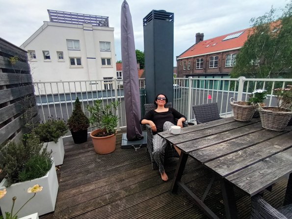 Fabi enjoying the terrace